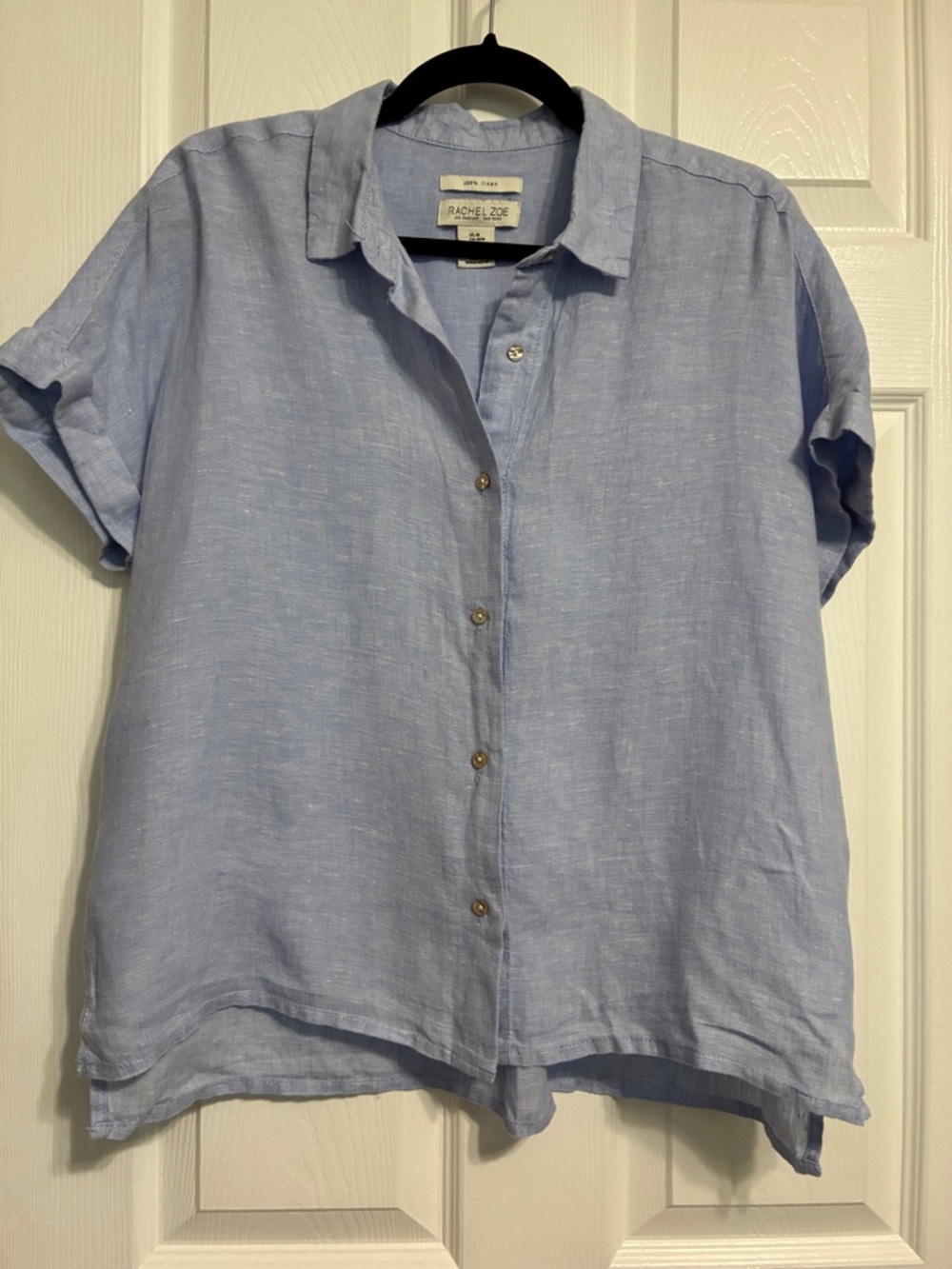 Rachel Zoe Sky Blue Linen Short-Sleeve Button-Down Shirt